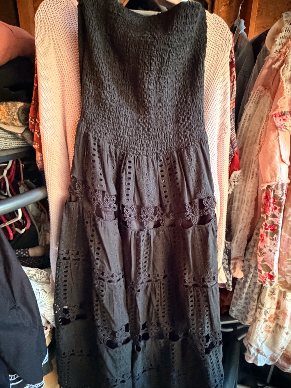 Women’s Black Eyelet Tiered Maxi Dress